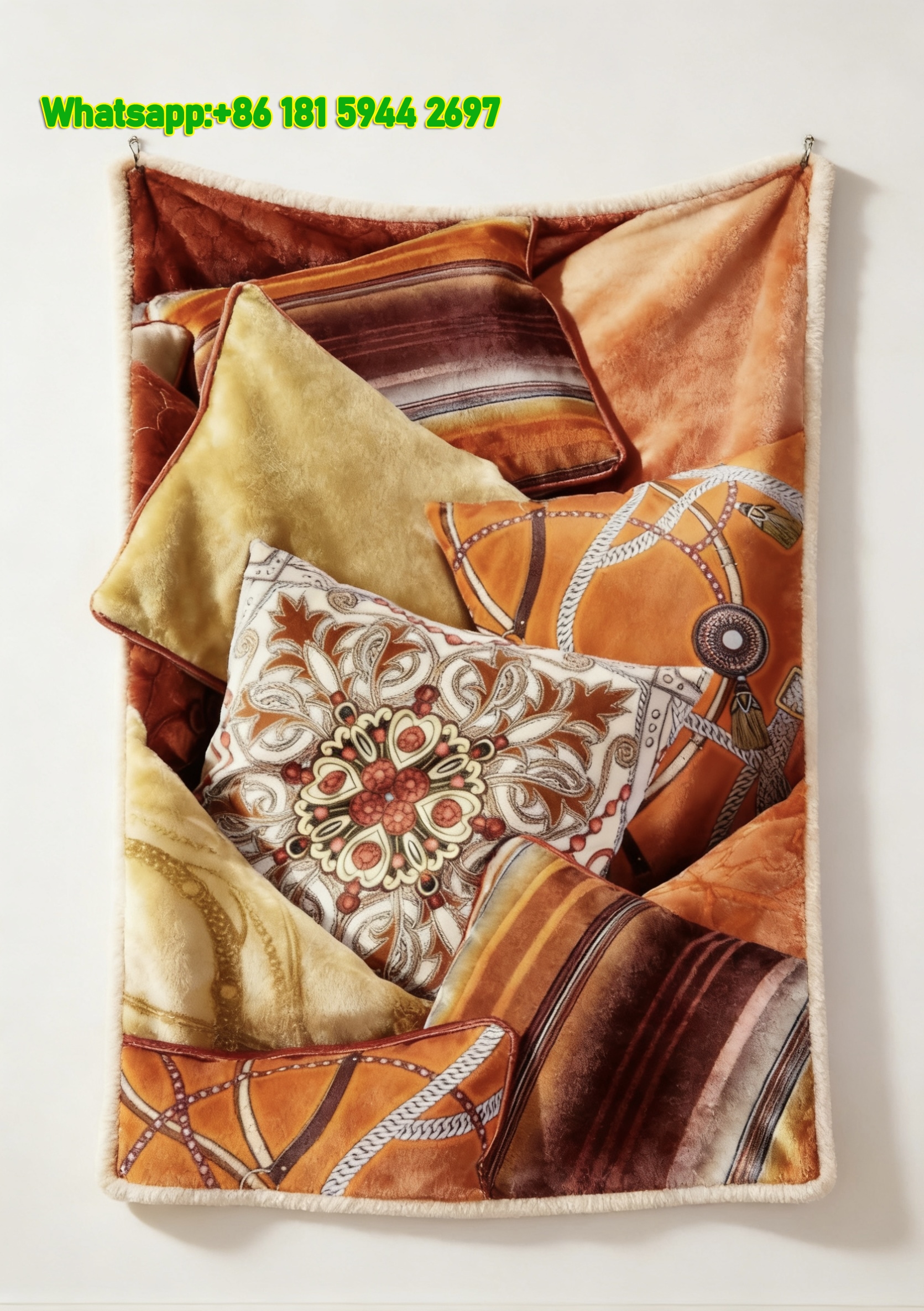 Hermès Luxury Orange Equestrian Pattern Flannel Throw Blanket IMG_5198